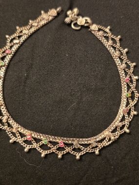 Delicate Silver Tone Anklet with Multicolor Bead Accents